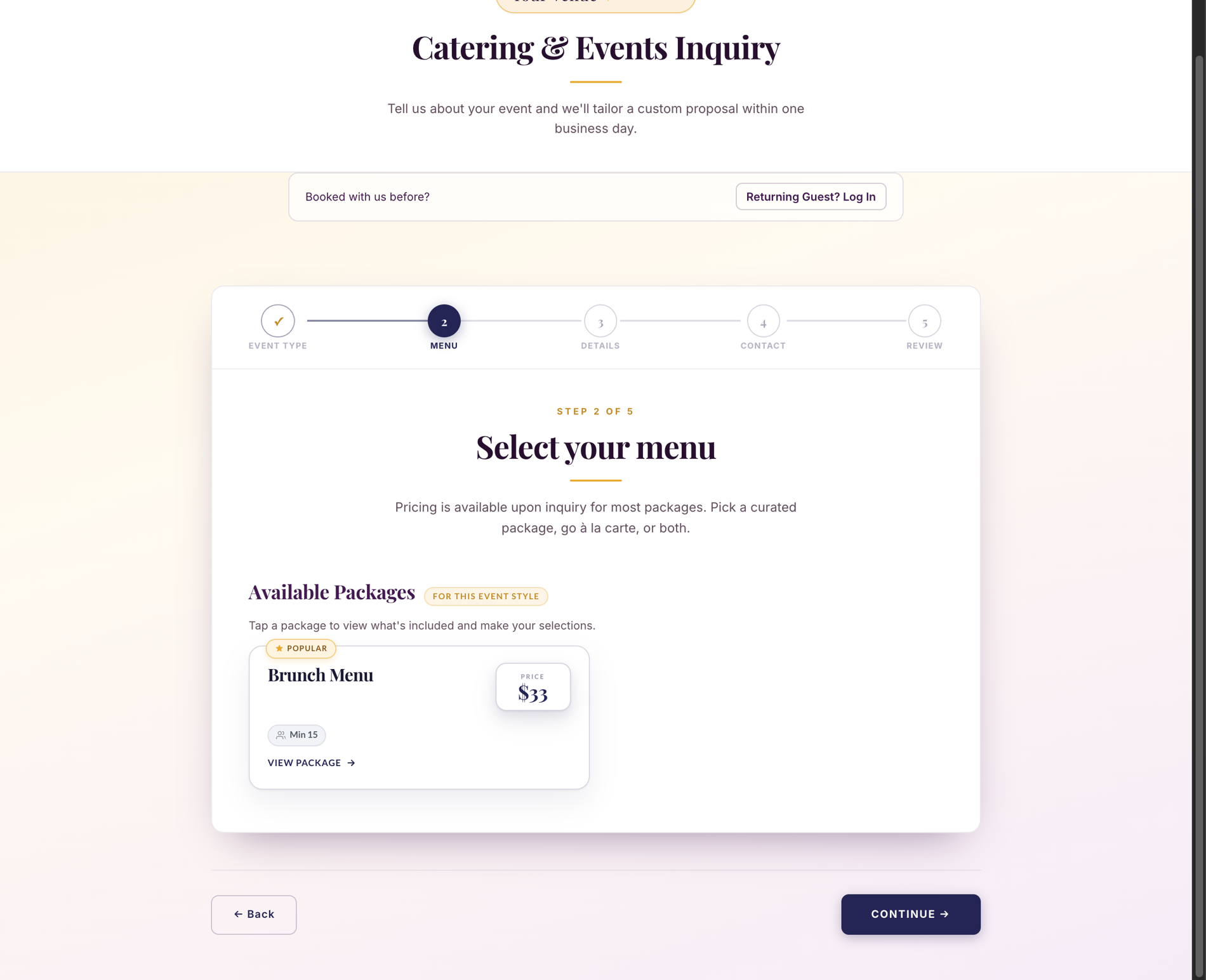 ComfortCater Menu & packages on desktop