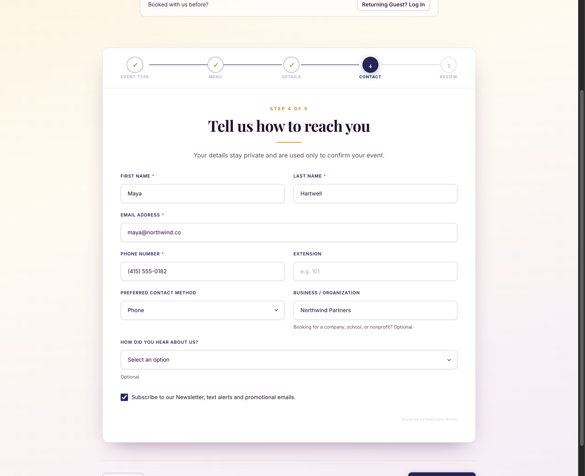 ComfortCater Your contact info on desktop