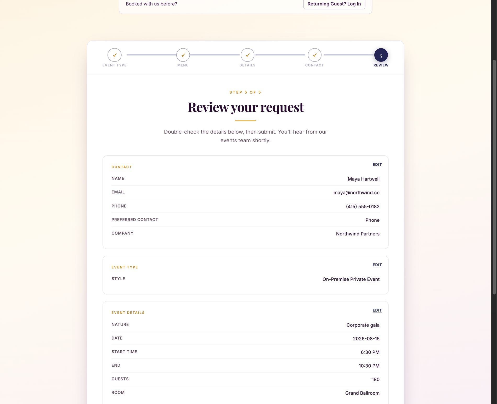 ComfortCater Review & submit on desktop