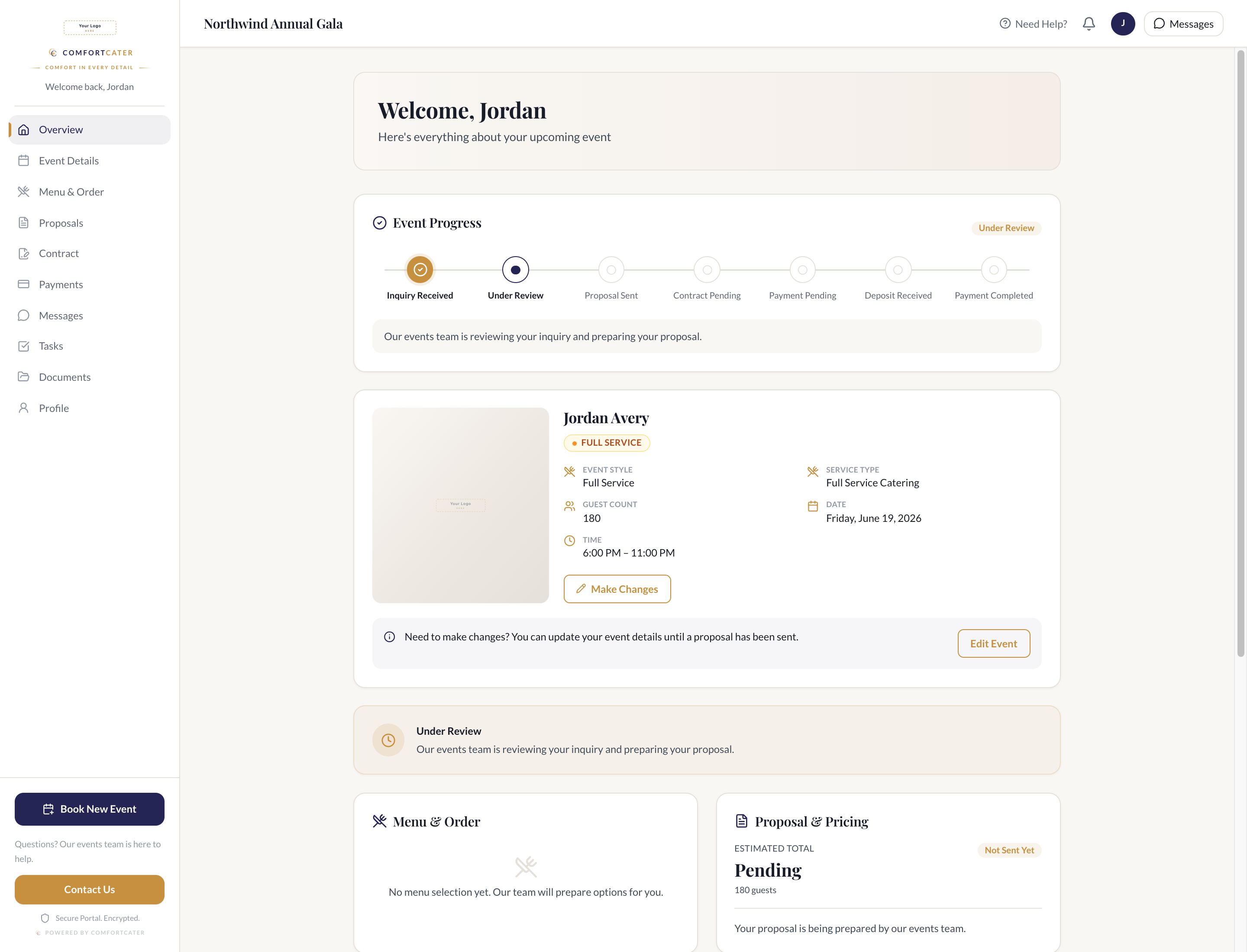 ComfortCater Guest portal on desktop